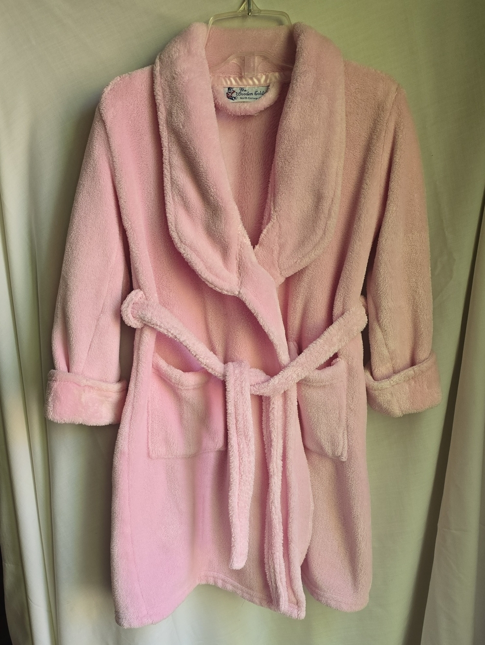 Vintage Cozy Plush Pink Kids' Robe with Shawl Collar
